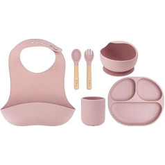 MoMi AMI 6-Piece Children's Tableware Set - Bib, Spoon, Fork, Plate, Bowl, 360 ml, Cup 180 ml, Silicone, Dishwasher and Microwave Safe