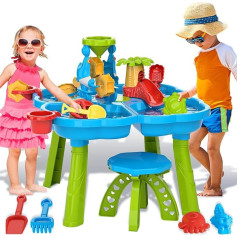 deAO Sand and Water Table for Toddlers, Sand Toy 28 Pieces Accessory Set, Kettle, Bucket, Sand Shape, Rake, Shovel for Boys Girls 3 4 5 6 Years Old