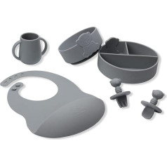Baby Weaning Suction Cup, Bowl, Bib and Spoon Set, Toddler Feeding Bowls, Plates & Spoon Sets for Babies (Storm Grey)