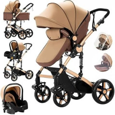3-in-1 Combination Pram, 3-in-1 Travel Systems, Infant Pushchair, High Landscape Reclining Buggy, Newborn Pram, Foldable Standard Pram (588 Khaki New)