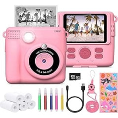 Children's Camera Instant Camera 1080P 2.4 Inch Screen Instant Camera Children with Printing Paper & 32GB TF Card, Digital Camera Children with Colourful Pens Gift for Children 3-12 Years