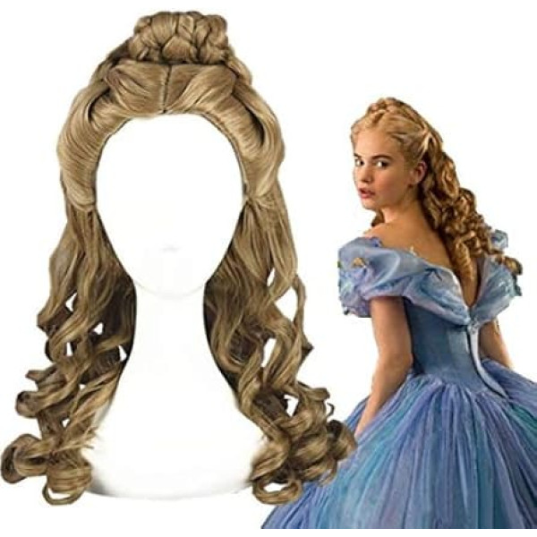 Princess Halloween Women Cinderella Cosplay Wig Lily James Gold Wavy Hair Role Play Girl Stage Performance Cinderella Gold Hair