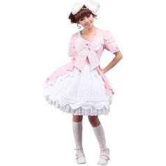 Antaina Pink and White Cotton Ruffle Bow Tie Sweet Victorian Knee-Length Elegant Lolita Cosplay Dress, L, multicoloured
