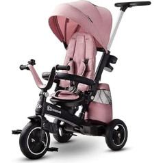 Kinderkraft Easytwist Tricycle Children's Tricycle, Jogger, with Accessories, Roof Windows, Seat Belts, 360 Degree Rotating, Free Wheel, Push Bar, from 9 Months to 5 Years, Comfortable Seat, Pink.