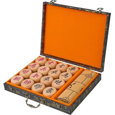 Chinese Xiangqi Chess Game Made of Beech Wood for 2 Players, Educational Strategy Board Games, Puzzle Games, Travel Games with Gift Box and Leather Chess Board (Size: 5.8 cm/2.28 inches)