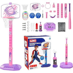 Basketball Hoop, Children's Basketball Hoop, 4 in 1 Kids Baseball T Shirt Stand Adjustable Height Indoor Outdoor Sports Toy Ball Game for 1-8 Years, Girls, Son