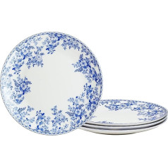 fanquare 20 cm Flower Bone China Dessert Plate, Blue and White Porcelain Salad Plate for Pasta, Vintage Plate Set of 4