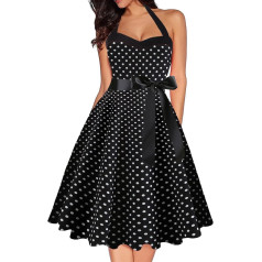 Pin-Up-Kleid, Rockabilly, 50er-Jahre, Damen, schick und elegant, Abendkleid, knielang, Halter, ärmellos, rückenfrei, gepunktet, Hochzeit, Cocktail, Abend, Zeremonie, lässig, Swing Dress