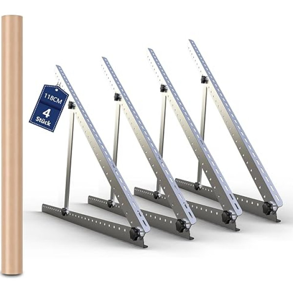 Balcony Power Station Bracket, Pack of 4, 118 cm, Solar Bracket Angle Adjustable 0-90°, Flat Roof Bracket for Solar Panels, for Flat Roof Garage, Balcony Roof Floor etc., Bracket for Solar Panel (2