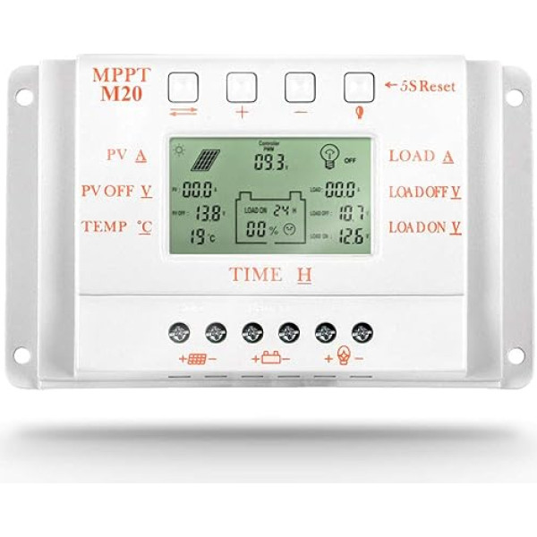20A Solar Charge Controller LCD M20 12V 24V Car Work Solar Panel Battery Cells Charger Controller for Solar Home Use PV System