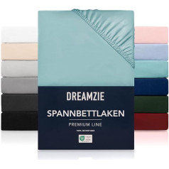 Dreamzie Fitted Sheet, 200 x 200 cm, 100% Microfibre, Bed Sheet with Elastic Band for Thick Mattresses up to 30 cm Deep, Tested for Harmful Substances (OEKO-TEX), Aqua