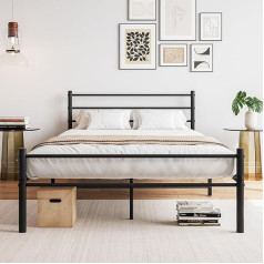‎Foubam FOUBAM Modern Metal Bed Frame with Slatted Frame, Double Bed/Single Bed, Bed Frame with Headboard, Bed Frame, Guest Bed, Youth Bed for Bedroom, Guest Room, 120 x 200 cm, Black
