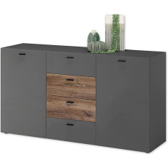 Stella Trading DEINE TANTE EMMA 44-335-AT Sari Sideboard Suitable for Wall Mounted in Grey / Flagstaff Oak Approx. 150 x 80 x 40 cm