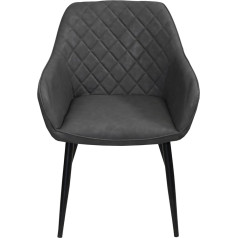 SAM Lasse Dining Room Chair, Faux Leather Cover in Anthracite, Black Metal Feet, Scandinavian Style Shell Chair, Armrest Chair with Stitching