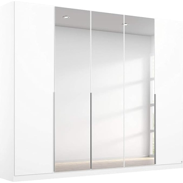 Rauch Möbel Alabama Wardrobe, White, Hinged Door Cupboard, with Mirror, 5 Doors, Includes Basic Accessory Pack of 3 Clothes Rails and 6 Shelves, 226 x 229 x 54 cm (W x H x D)