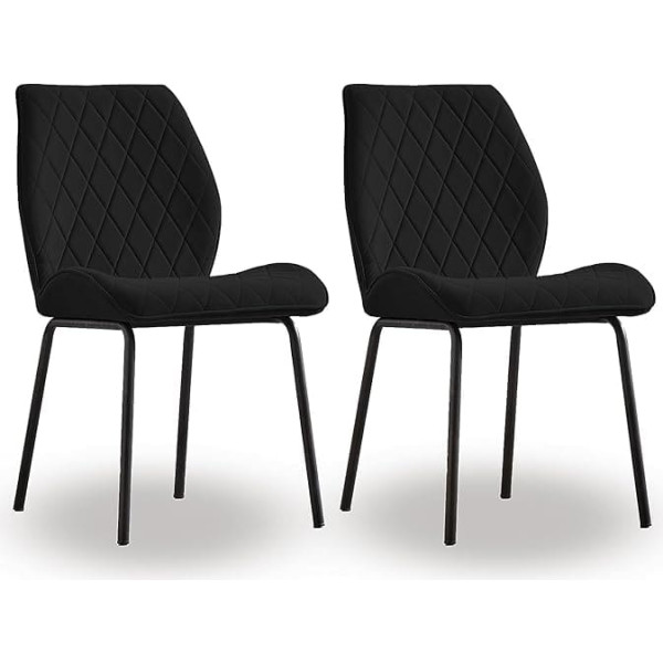 Jahecome Dining Chair, Armchair, Velvet, Multicolor Choice, Retro Design Living Room Chair with Padded Seat Backrest and Black Metal Legs for Kitchen, Bedroom, Dining Room (2, Black)