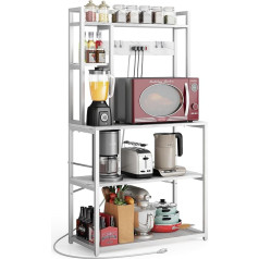 ‎Ciecie ciecie 80cm Baker's Rack with 3 Sockets, 5 Tier Microwave Stand with Storage, Heavy Duty Kitchen Shelves with Plugs, Microwave Stand, Kitchen Rack, Kitchen Stand, Coffee Stand, Marble