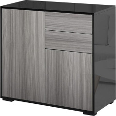 Homcom Floor Cabinet Storage Cabinet Multi-Purpose Cabinet Filing Cabinet Chest of 2 Drawers 2 Doors E1 Chipboard Black + Grey 79 x 36 x 74 cm