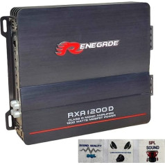 Renegade RXA1200D RXA 1200 D Mono Class D Amplifier 1 Channel 600 Watt RMS Stable at 1 Ohm 1200 Watt Max Bass Boost SPL Car Black Pack of 1
