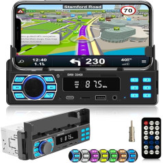 iFreGo Bluetooth Car Radio Hands-Free Kit with Mobile Phone Holder Bluetooth Car Radio 1 DIN USB/TF/MP3 Player/AUX In Car Radio FM/AM Quick Charge Function Car Search Function