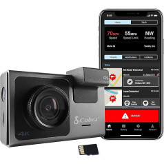 Cobra Smart Dashcam Car Camera SC400 UHD 4K Video Resolution, 16GB SD Card, Capacity for 3 Views, GPS & WiFi, Alexa Built-in, SOS Alarm and Accident Reports, Drive Smarter App, Grey