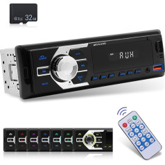 NHOPEEW 1 DIN Car Radio Bluetooth 5.1 - Car Radio Receiver Support Colour Backlight - U Disk/AUX in/TF Card Play/App Locate and Find the Car + 32G SD Card