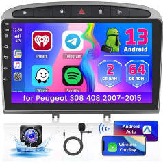 Hikity [2+64G] Car Radio Android 13 with Sat Nav for Peugeot 408 2010-2012, 9 Inch Touch Display Car Radio with Screen Carplay Android Car GPS WiFi Bluetooth FM RDS Reversing Camera