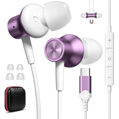 USB C Headphones for iPhone 15 Pro 5G Galaxy A54 A34 A53, Magnetic In-Ear Type C Earplugs with Cable Microphone, Headphones USB C Connection Headset Sport for Samsung S24 Pixel 8 7 Redmi Note 13 Pro+,