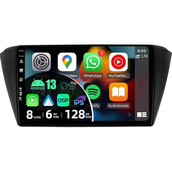 BXLIYER - [6G+128G] - Android 13 Car Radio for VW Skoda Fabia (2015-2019) - Wireless CarPlay Android Car - Camera + Mic - IPS 9 Inch 2 DIN - DAB Steering Wheel Control Fast Boot 360-CAM WiFi DSP