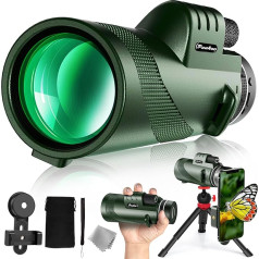 40x60 Monocular Telescope, High Performance Monocular for Adults, with Mobile Phone Adapter, Tripod and Hand Strap, Low Night Vision Monocular Equipped with BAK4 Prism for Bird Watching