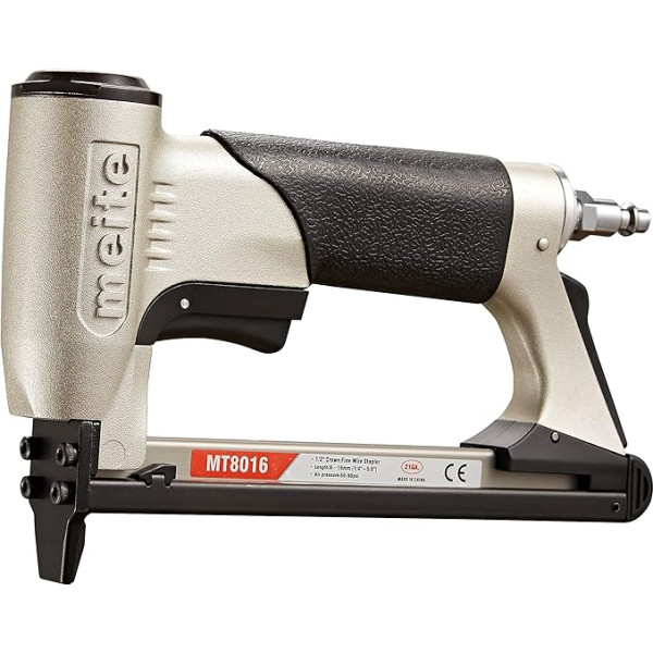 meite MT8016 Pneumatic Upholstery Stapler 21 Gauge 1/2 Inch Crown 1/4 Inch to 5/8 Inch Length Industrial Fine Wire Stapler
