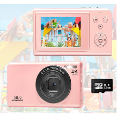 Digital Camera, AutoFocus 4K Camera with 32GB Memory Card, 16X Digital Zoom, 56MP with 2.7 Inch Large Screen, Compact Camera Photo Camera for Children Beginners