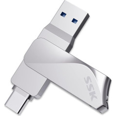 SSK USB Stick 128 GB USB 3.2 Memory Stick Metal Memory Stick Dual USB Sticks USB-A & Type-C OTG USB Flash Drive Waterproof Data Storage Up to 200 MB/s, Ultra Fit Flash Drive for Data Storage