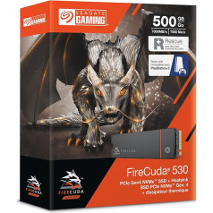 Seagate FireCuda 530 NVMe SSD 500 GB, M.2 PCIe Gen4 × 4 NVMe 1.4, up to 7000 Mbps, 3D TLC-NAND, 640 TBW, 1.8 million hours of MTBF, 3-year Rescue Service, model no.: ZP500GM3A023