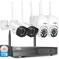 PTZ Camera + Bullet Camera: Hiseeu Surveillance Camera Set, Outdoor WiFi, 5MP Surveillance Camera System with 2-Way Audio, Remote View, IP66 Waterproof, Colour Night Vision, Motion Detection and