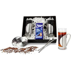 Römer Präsente Winter Fruit Tea Gift Set - 7 Pieces - 2 Tea Glasses, 2 Coasters and 2 Straw Spoons and 1 Cherry Tea (50 g) in Gift Box with Decorative Material Approx. 27 x 22 x 7 cm