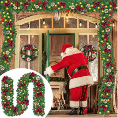 ENCOUN Christmas Garland with Lighting, 2.7 m 50 LEDs Christmas Garland, Artificial Fir Garland, Christmas Decoration, Christmas Garland for Home/Outdoor, Door, Stairs, Garden