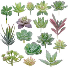 Artificial Succulents, Augshy Pack of 16 Small Artificial Succulent Plants, Green Succulent Plants for Office, Living Room, Garden Decoration