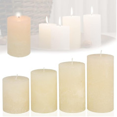 Candelo Set of 4 Rustic Pillar Candles Ambience Christmas - Advent Wreath Rustic Candle - Champagne Cream - 8/10/12/14 cm - Candle Advent Christmas Candle