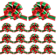 WILLBOND Pack of 16 Christmas Pull Pulls Red and Green Wrapping Paper Sheets with Ribbon for Christmas Wreath Gift Basket DIY Crafts 5 Inches