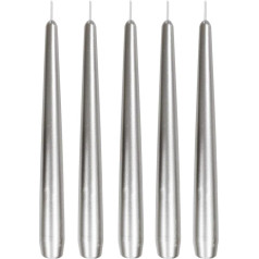 Tapered Candles, Lacquered Silver, Pack of 5, Size Approx. 22 x 240 mm, Individually in Foil, Table Candle, Taper Candle