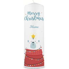 GRAVURZEILE Christmas Candle in Polar Bear Design with Desired Text - High-Quality Pillar Candle 250/80 mm Brilliant Printed - Christmas Gift for Women and Men - Christmas Decoration for Dad and Mum