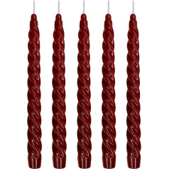 Ebersbacher Kerzenfabrik GmbH Renaissance Taper Candles Twisted Burgundy Pack of 5 Size Approx. 22 x 250 mm Individually in Foil