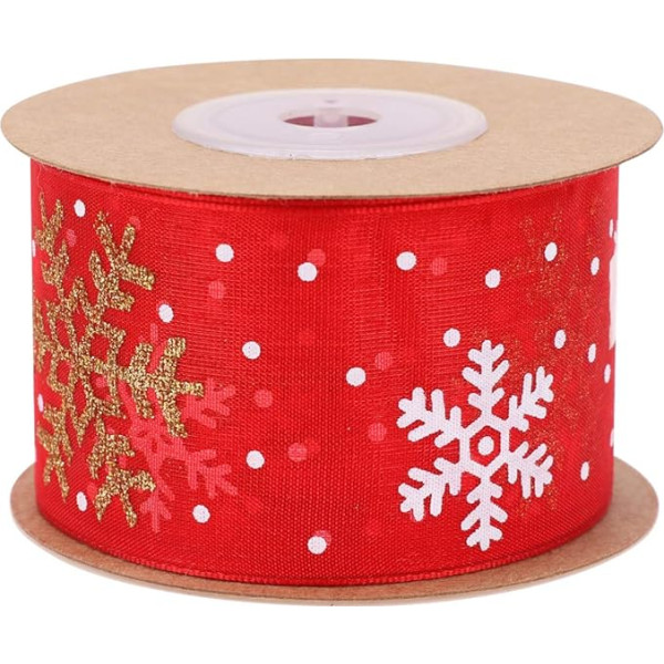 NUOBESTY Christmas Snowflake Ribbon Wired Sheer Glitter Ribbon for Gift Wrapping Christmas Wreath Garland Tree Decorations Red