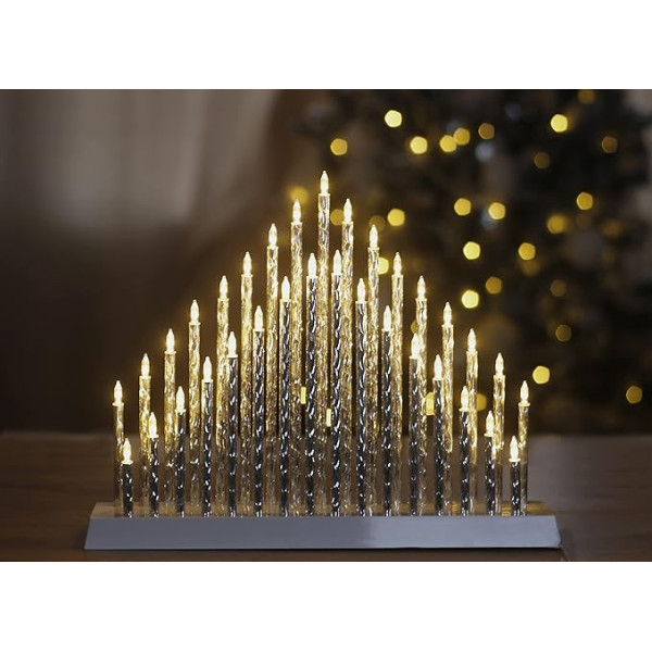 Marco Paul Christmas Aluminium LED Pipe Candle Bridge Festive Decoration Silver Tube White Base Warm White Lights Modern Faux Candle Centrepiece Window Decoration Xmas Decoration (17 Pipes)