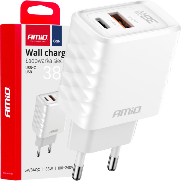 Ātrā uzlāde 38w usb-a + usb-c tīkla lādētājs -04287