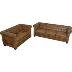 Festnight Sofa Set 3 2 Seater Living Room Retro Couch Chesterfield Sofa Faux Leather Living Room Sofa Lounge Sofa Living Room Bedroom Sofas & Couches