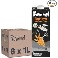 Provamel Organic-Bio Barista Oat Drink, Vegetable Drink, Vegan, Vegan, Lactose Free, UHT, 8 x 1 L (Pack of 8)