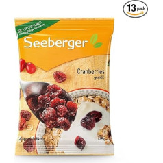 Seeberger Cranberries Sweetened Pack of 13: Halved Canadian Cranberries Fruity Sweet - for Snacking, Baking Ingredient and Refining Dishes - Dried & Unsulphurised, Vegan (13 x 125 g)