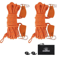 HIKEMAN 6 mm Reflective Guy Ropes Rope - 10 m Lightweight Guy Line Tent Cord with Tensioner Adjuster for Tent Tarpaulin Camping (10 m Orange - 2 Pieces)
